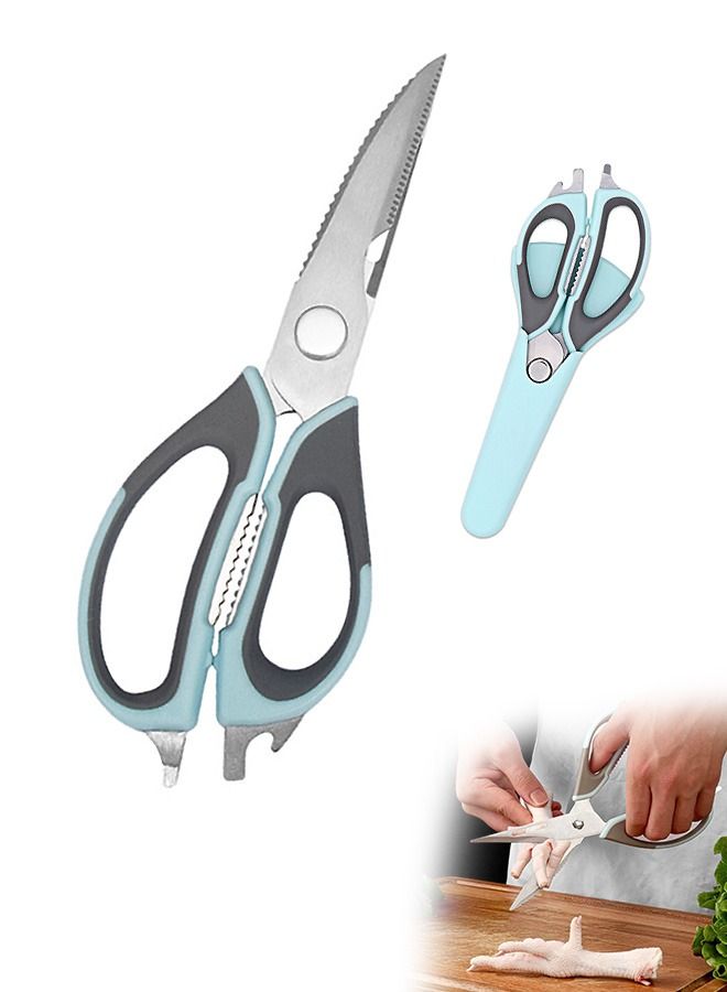 Multipurpose Kitchen Shears Kitchen Scissors, Sturdy Stainless Steel Heavy Duty Scissors with Sheath, Food Scissors for Meats Vegetables Herbs BBQ Chicken (Blue) - Image 1