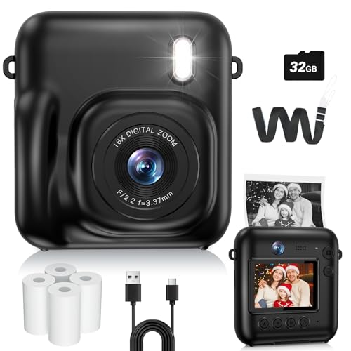 Sevenat Kids Camera Instant Print, 48MP Dual-Lens Digital Camera for Girls Boys Christmas Birthday Gifts, 1080P Video Selfie Instant Cameras, Portable Toddler for 4-12 Years with 32GB Card-Black - Image 1
