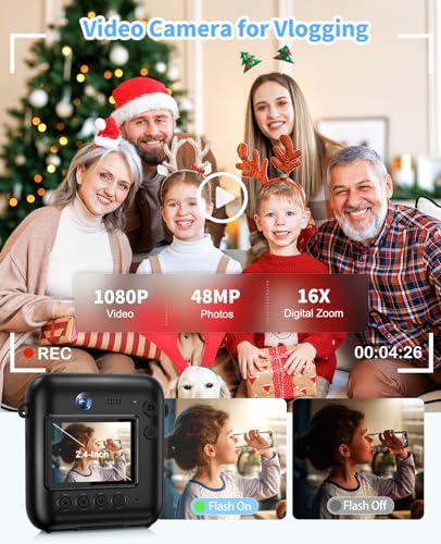 Sevenat Kids Camera Instant Print, 48MP Dual-Lens Digital Camera for Girls Boys Christmas Birthday Gifts, 1080P Video Selfie Instant Cameras, Portable Toddler for 4-12 Years with 32GB Card-Black - Image 4