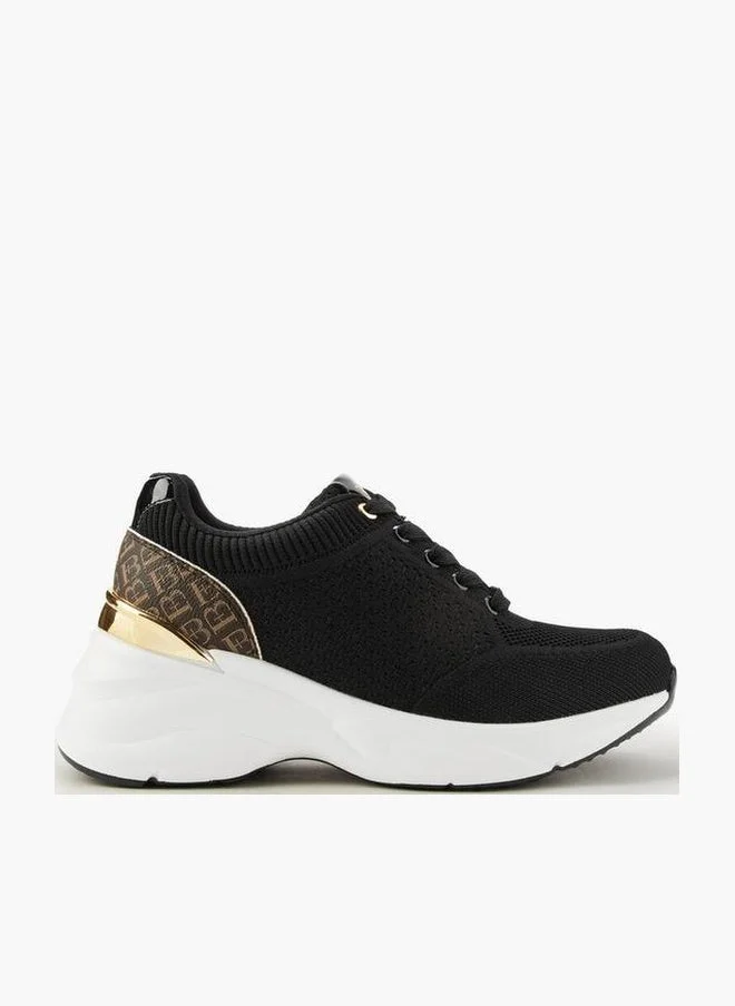Flora Bella By Shoexpress BLACK Flora Bella Monogram Print Lace-Up Sneakers for Women | Best Price UAE