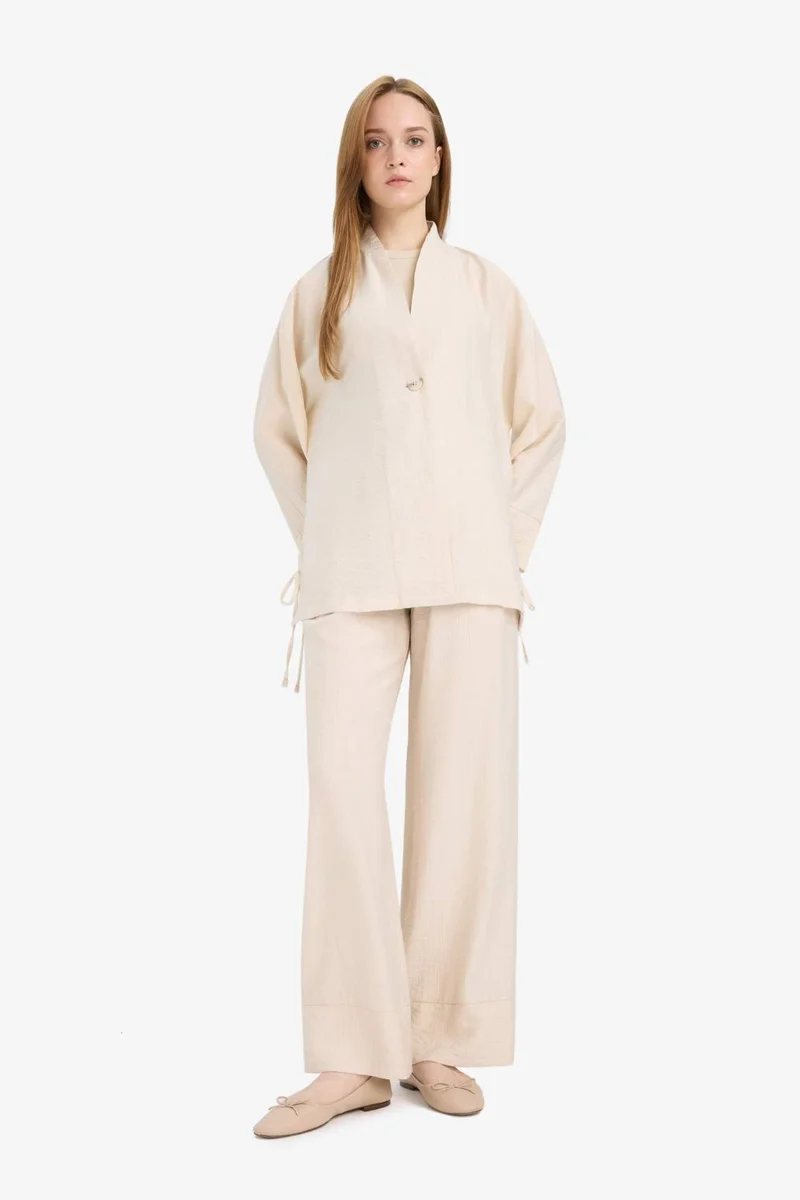 ديفاكتو Wide Leg Crinkle Fabric Trousers