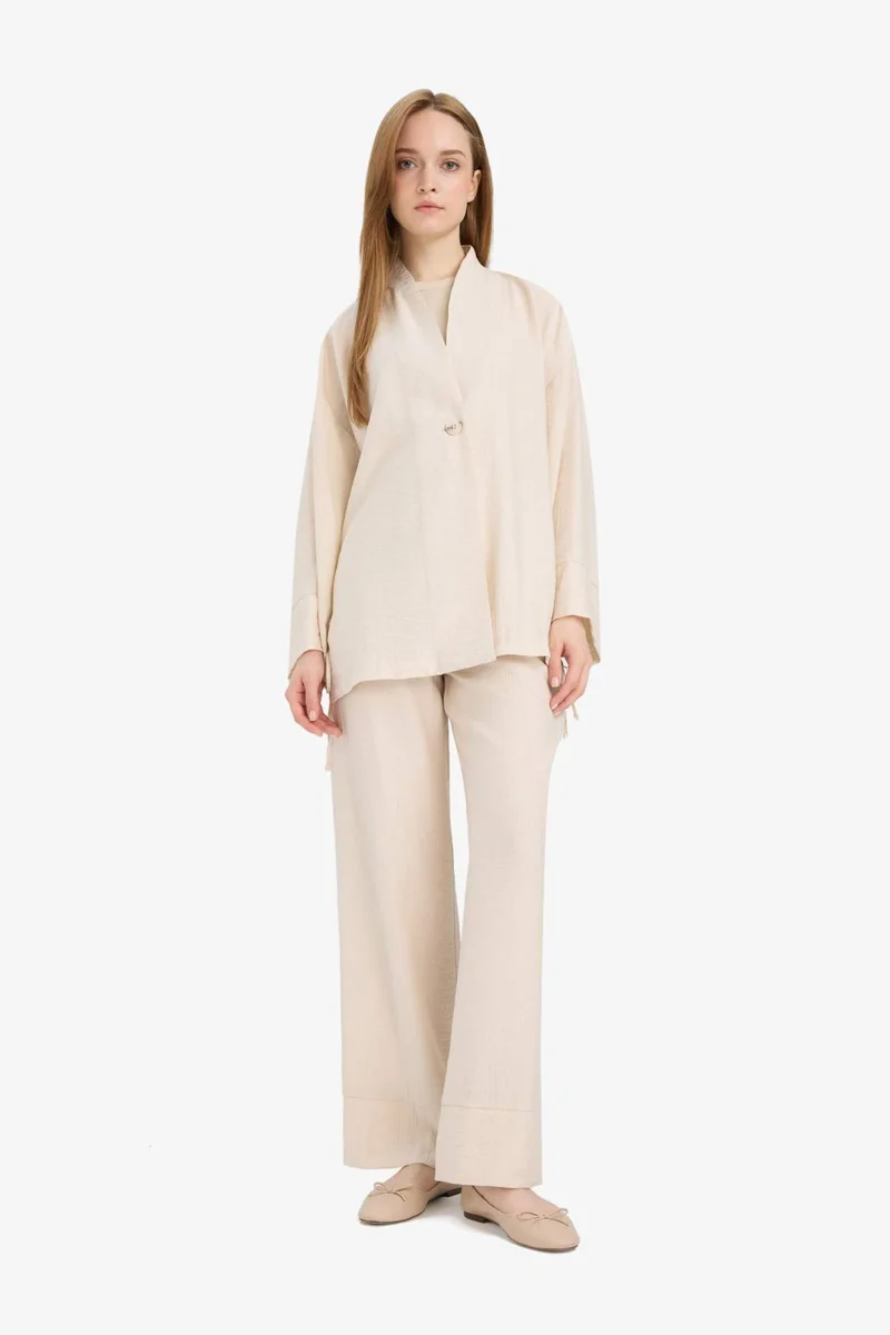 ديفاكتو Wide Leg Crinkle Fabric Trousers