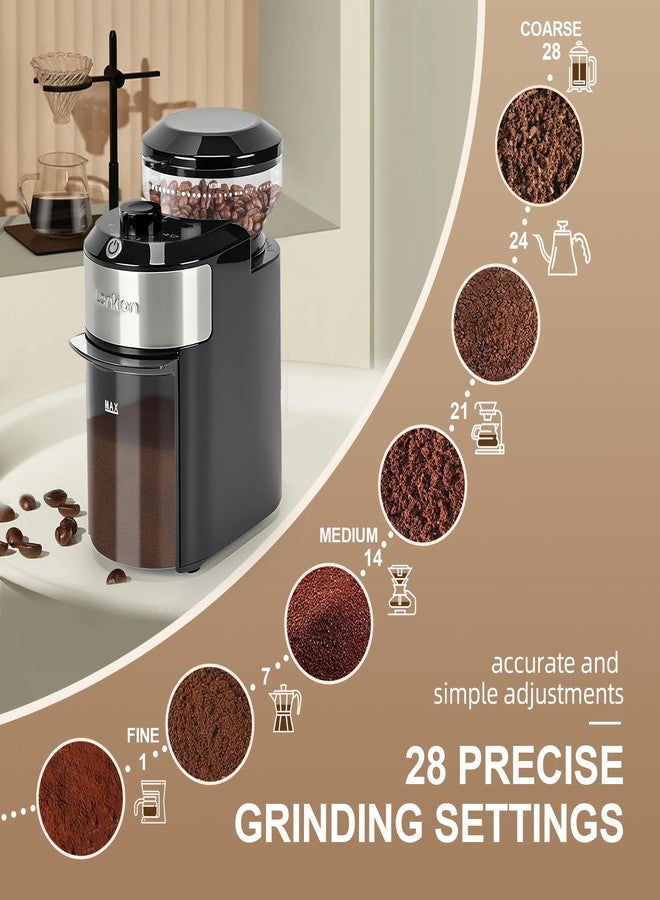 Lonkion Burr Coffee Grinder - Electric Coffee Bean Grinder with 28 Adjustable Grind Settings For 2-12 Cups - Adjustable Coffee Grinders for Home Use - Easy to Use - Stainless Steel - Image 2