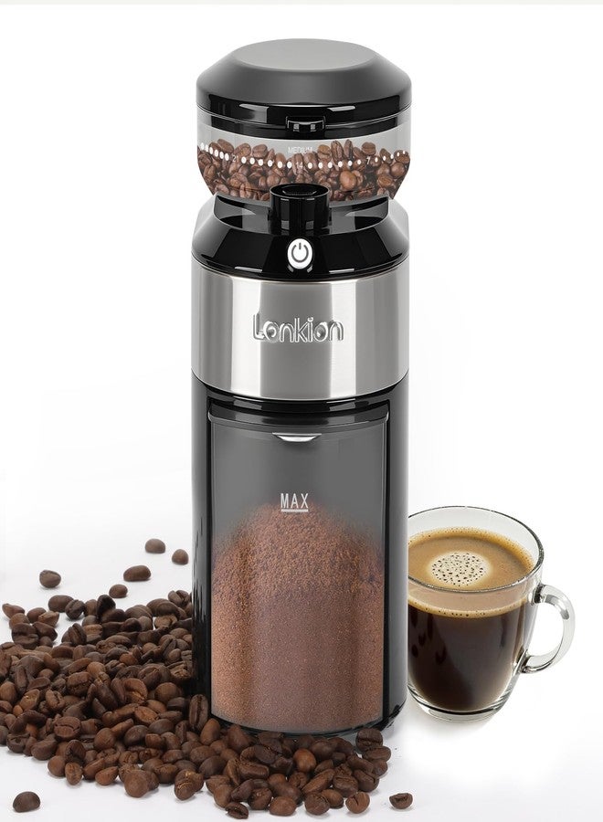 Lonkion Burr Coffee Grinder - Electric Coffee Bean Grinder with 28 Adjustable Grind Settings For 2-12 Cups - Adjustable Coffee Grinders for Home Use - Easy to Use - Stainless Steel - Image 1