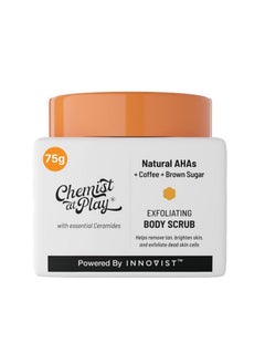 Chemist at Play Exfoliating Body Scrub For Removing Tan & Dead Skin Cells | Rough & Bumpy Skin, Tanned & Pigmented Skin | For Smooth, Soft & Bright Skin | Natural Ahas | Coffee | For Men & Women | 75G  - Image 1