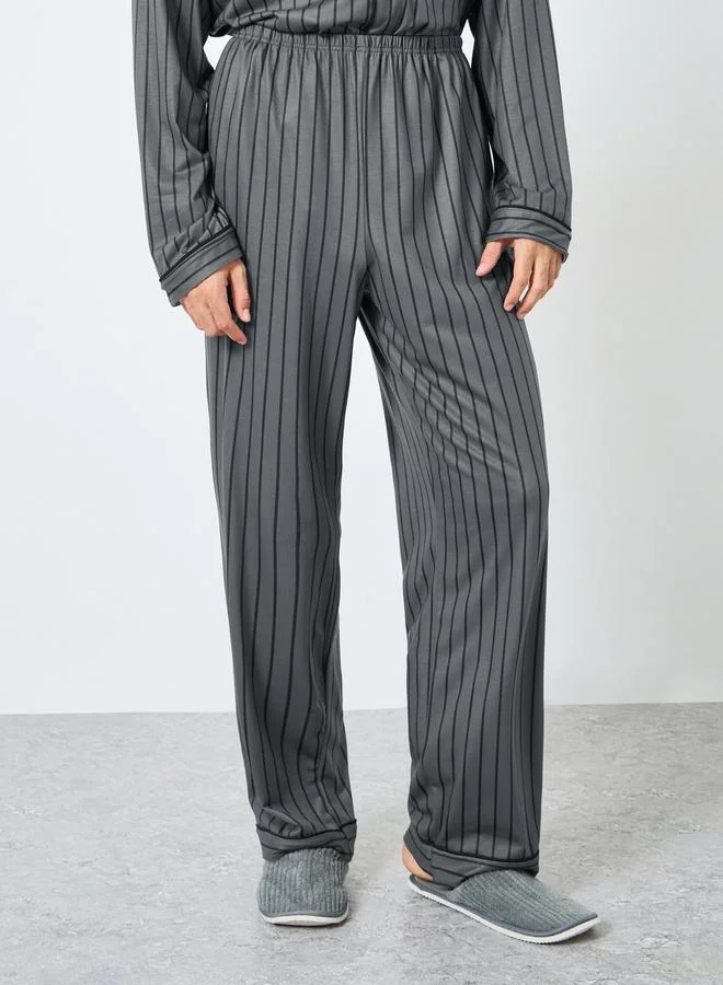 Styli black Men Striped Oversized Shirt and Pyjama Set for Men | Best Price UAE