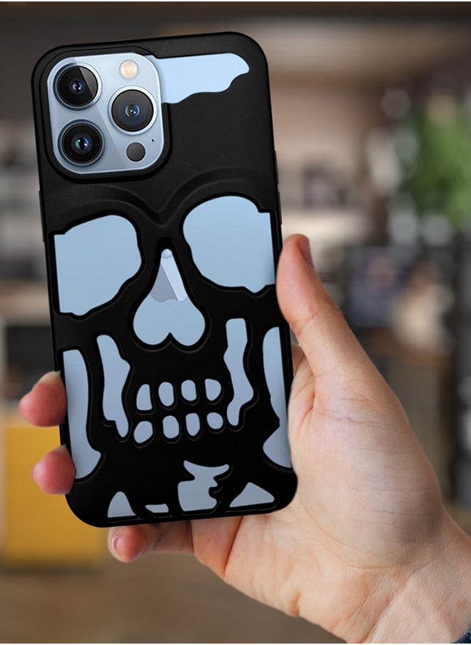 CATANES iPhone 13 Pro Max Case 3D Hollow Skull Breathable Phone Case Luxury Plating Colorful Matte Shockproof Cover Ultra Thin Full Surround Anti-Fall Case Black  - Image 2
