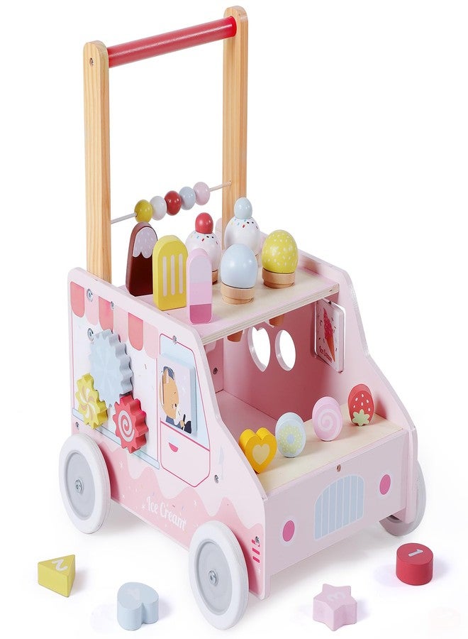 labebe Wooden Baby Walker, Push Activity Walker for Kids 12M+, Multifunctional Ice Cream Cart Activity, Adjustable Speed Learning Walking with Wheels, Birthday Gift for Girls Boys Ages 1-3 (Pink) - Image 1