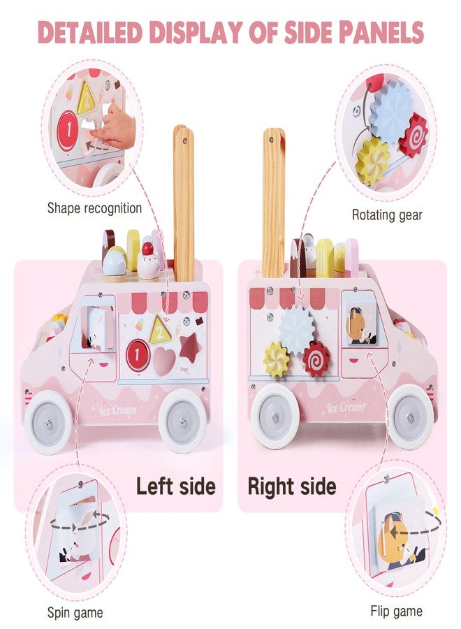labebe Wooden Baby Walker, Push Activity Walker for Kids 12M+, Multifunctional Ice Cream Cart Activity, Adjustable Speed Learning Walking with Wheels, Birthday Gift for Girls Boys Ages 1-3 (Pink) - Image 2