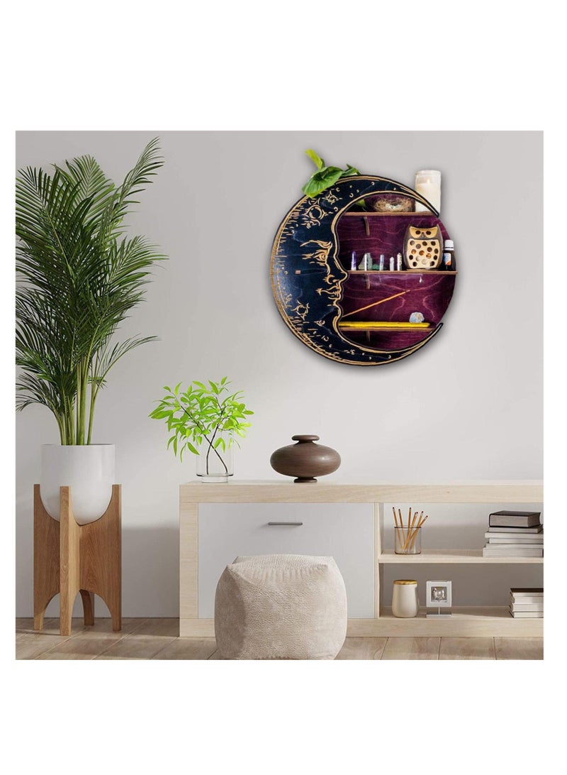 SYOSI Crescent Moon Shelf Wall Mounted | Wooden Decorative Moon Shelf Display for Crystals Stones, Essential Oils Small Plant and Art, Hanging Floating Shelves  Witchy Decor  - Image 5