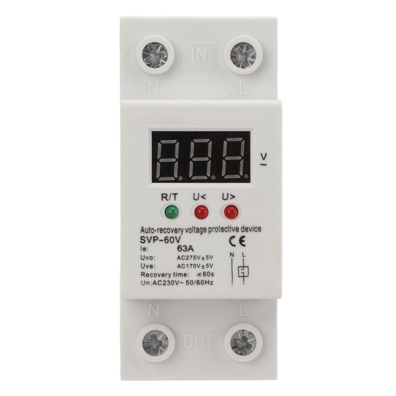 Auto Recovery Voltage Protective Device 230V AC Fast 60s Recovery - Flame Retardant ABS Shell Digital Display Voltmeter for Home Appliance Protection - Image 2