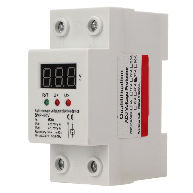 Auto Recovery Voltage Protective Device 230V AC Fast 60s Recovery - Flame Retardant ABS Shell Digital Display Voltmeter for Home Appliance Protection - Image 1