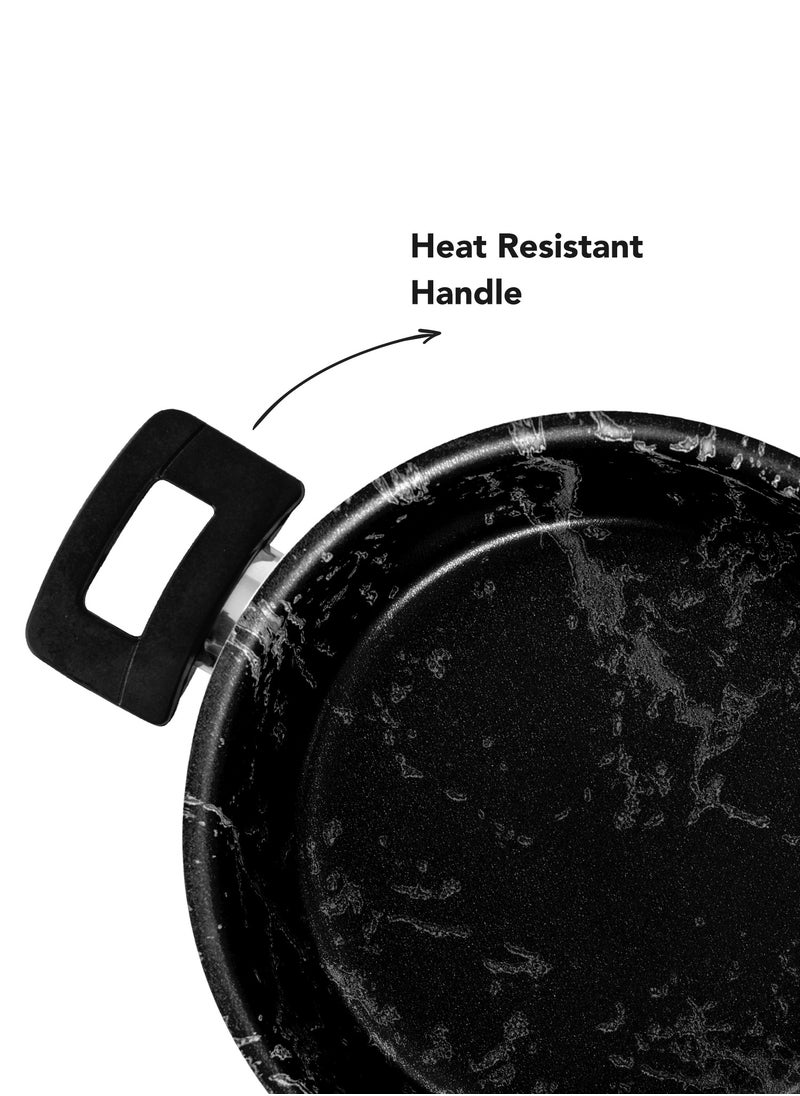 Grandi - 11 Pieces Marble Cook Set Aluminum Pots And Pans - Non-Stick Surface - Bakelite Handle  -Stainless Steel Lids - PFOA Free Black Marble - Image 1