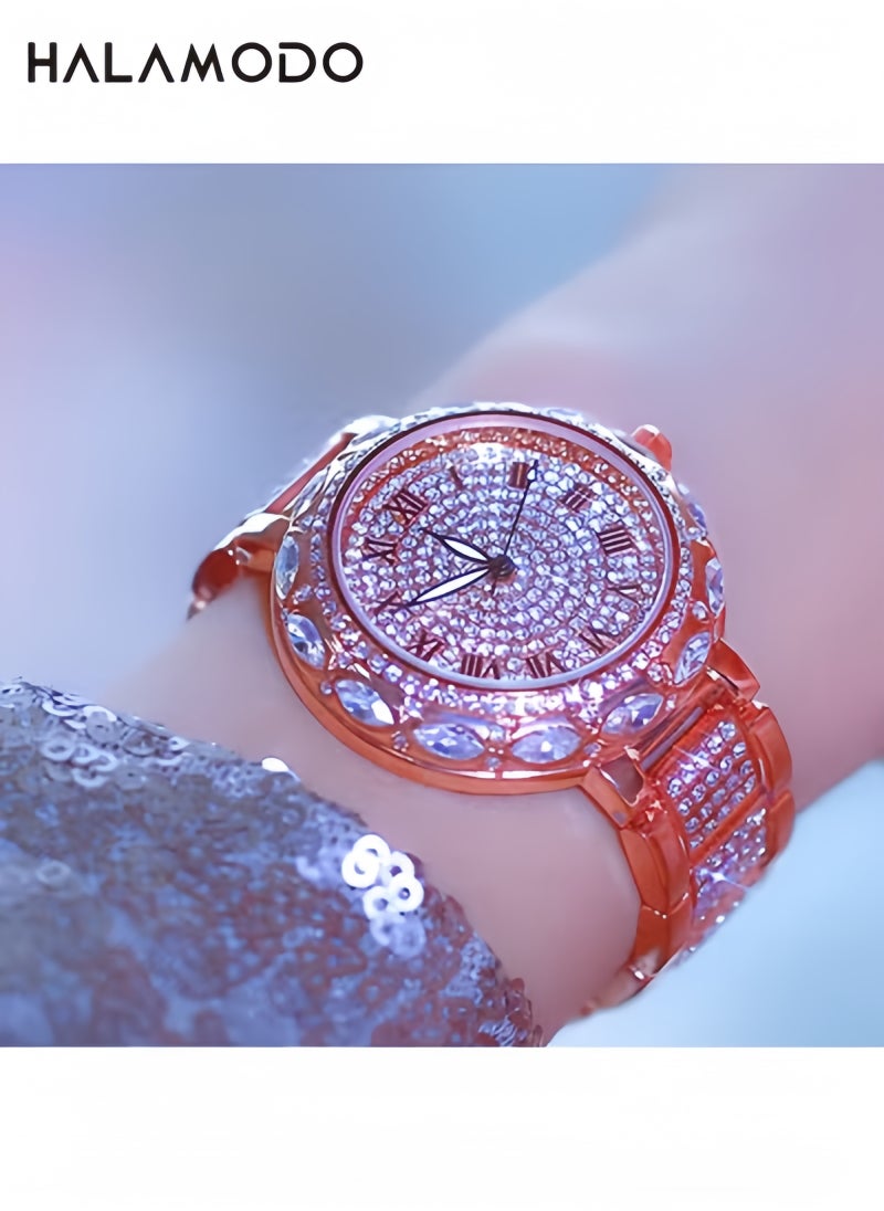 Halamodo Simulated Diamond Watch for Women,The Cuban Link, Iced Out Alloy Cuban Chain Band Quartz Wristband,Round Face Cuban Chain Watch - Image 1