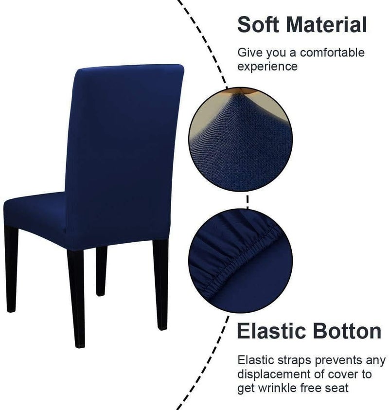 Outlay Home Polyester Spandex Plain Chair Cover Stretchable, Removable, Washable, Short Dining Chair Cover Protector Seat Slipcover (Navy Blue, Pack of 4) - Image 3