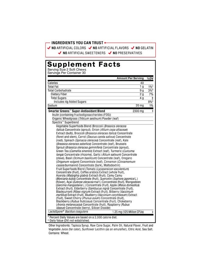 Force Factor Smarter Greens Superfood Chews Greens And Superfoods With Probiotics Antioxidants And Fiber Greens Supplement To Support Digestion Nitric Oxide And Energy 60 Soft Chews  - Image 5