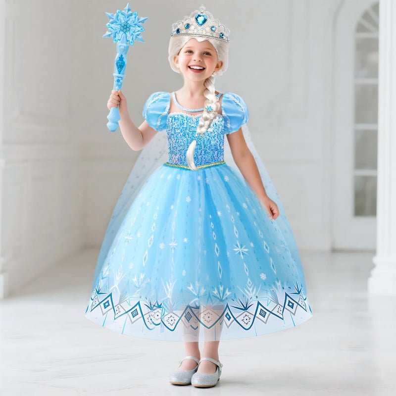 G.C Girls Light Up Princess Dress Up Costume with Cape Kids Toddler Wig Crown Wand Toys Outfit Halloween Cosplay Gifts - Image 3