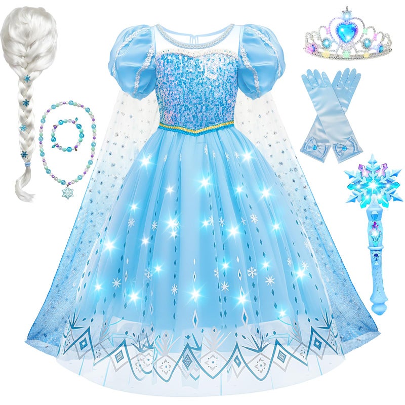 G.C Girls Light Up Princess Dress Up Costume with Cape Kids Toddler Wig Crown Wand Toys Outfit Halloween Cosplay Gifts - Image 1
