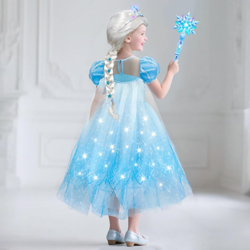 G.C Girls Light Up Princess Dress Up Costume with Cape Kids Toddler Wig Crown Wand Toys Outfit Halloween Cosplay Gifts - Image 4