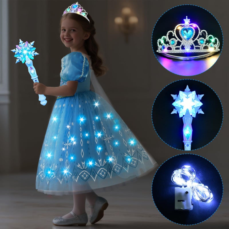 G.C Girls Light Up Princess Dress Up Costume with Cape Kids Toddler Wig Crown Wand Toys Outfit Halloween Cosplay Gifts - Image 2