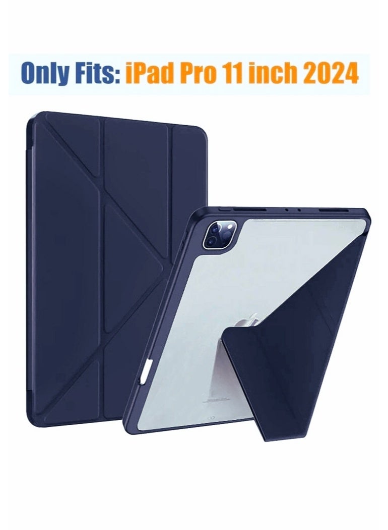 Gloryful iPad Pro 11 Inch 2024 M4 with Pencil Holder Clear Back Slim Tri-fold Folio Stand Tablet Cover for iPad Pro 11” 2024 5th Generation Auto Sleep/Wake up (Navy Blue) - Image 1