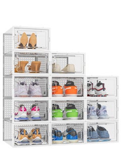 MIXDE Large 12 Pack Shoe Storage Box Clear Plastic Stackable Shoe Organizer for Closet Space Saving Foldable Shoe Rack Sneaker Container Bin Holder  - Image 1