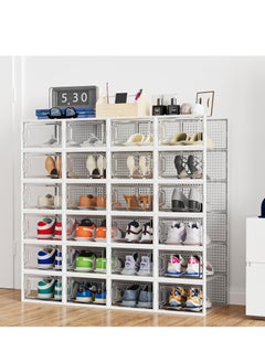 MIXDE Large 12 Pack Shoe Storage Box Clear Plastic Stackable Shoe Organizer for Closet Space Saving Foldable Shoe Rack Sneaker Container Bin Holder  - Image 3
