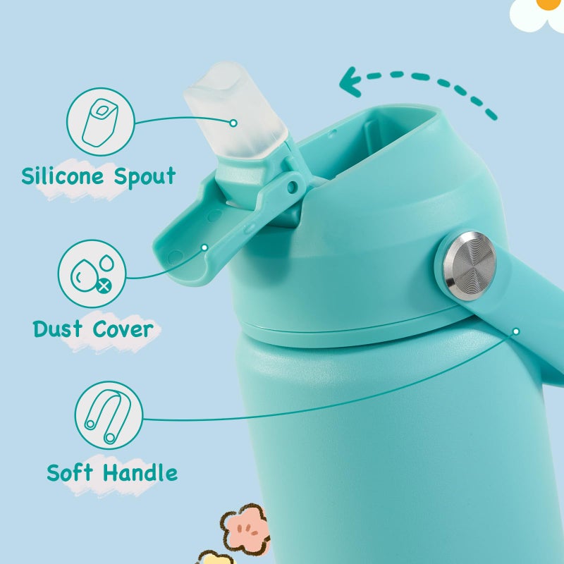 Kerilyn 12oz Kids Water Bottle 2 Pack, Stainless Steel Insulated Water Bottle Bulk, Toddler Cups with Straws Leak-Proof, Kids Water Bottles for School Boys Girls, BPA Free, Blue+Green 2 Piece Set - Image 3