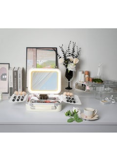 GREEN LION Fest Cosmetic Bag Organizer with Lighted Mirror & Adjustable Storage Partition / Cool, Natural & Warm Light Modes / Travel-Friendly / Water Resistant / Carry Handle / PC + Aluminum Alloy Material - White  - Image 3