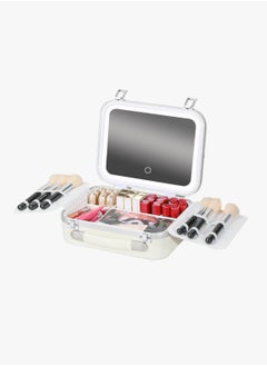 GREEN LION Fest Cosmetic Bag Organizer with Lighted Mirror & Adjustable Storage Partition / Cool, Natural & Warm Light Modes / Travel-Friendly / Water Resistant / Carry Handle / PC + Aluminum Alloy Material - White  - Image 1