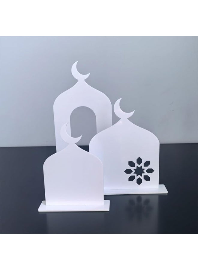 إي وورلد زينة طاولة رمضان أكريليك – طقم مكوّن من 3 قطع «عيد مبارك» و«رمضان كريم» | ديكور هلال إسلامي | قطعة زينة منزلية واحتفالية قابلة لإعادة الاستخدام - Image 5