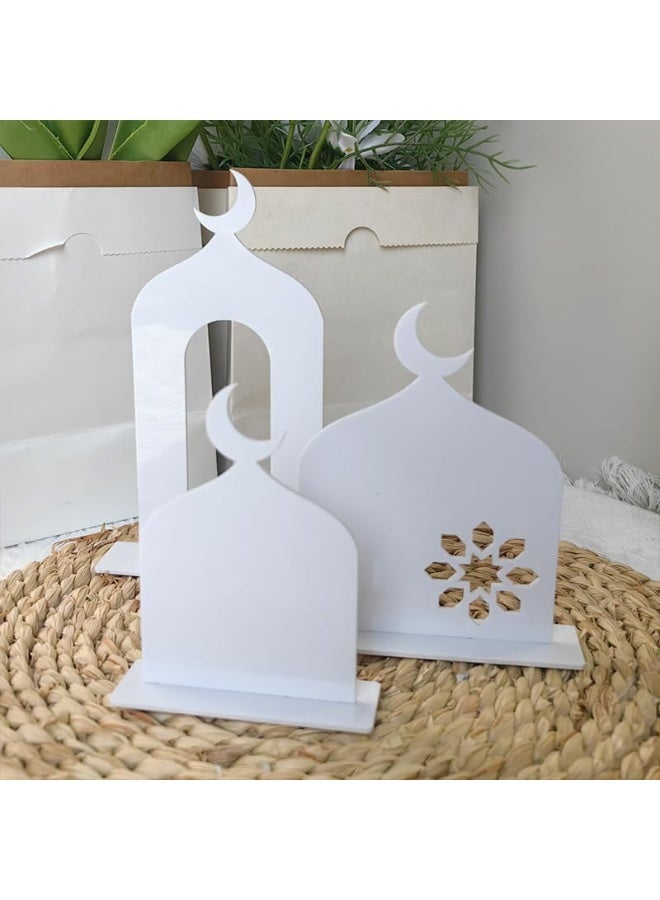 إي وورلد زينة طاولة رمضان أكريليك – طقم مكوّن من 3 قطع «عيد مبارك» و«رمضان كريم» | ديكور هلال إسلامي | قطعة زينة منزلية واحتفالية قابلة لإعادة الاستخدام - Image 3