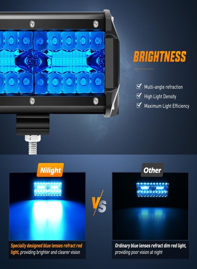 Nilight 6.5 inch LED Light Pod Blue Triple Row 2PCS 120W Flood Spot Combo Driving Fog Lights Fishing Hunting Emergency Safety Signal Deck Trailer Lighting for UTV Pick-up Van Boat Tractor - Image 3