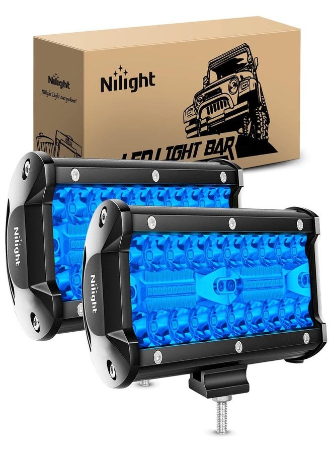 Nilight 6.5 inch LED Light Pod Blue Triple Row 2PCS 120W Flood Spot Combo Driving Fog Lights Fishing Hunting Emergency Safety Signal Deck Trailer Lighting for UTV Pick-up Van Boat Tractor - Image 1