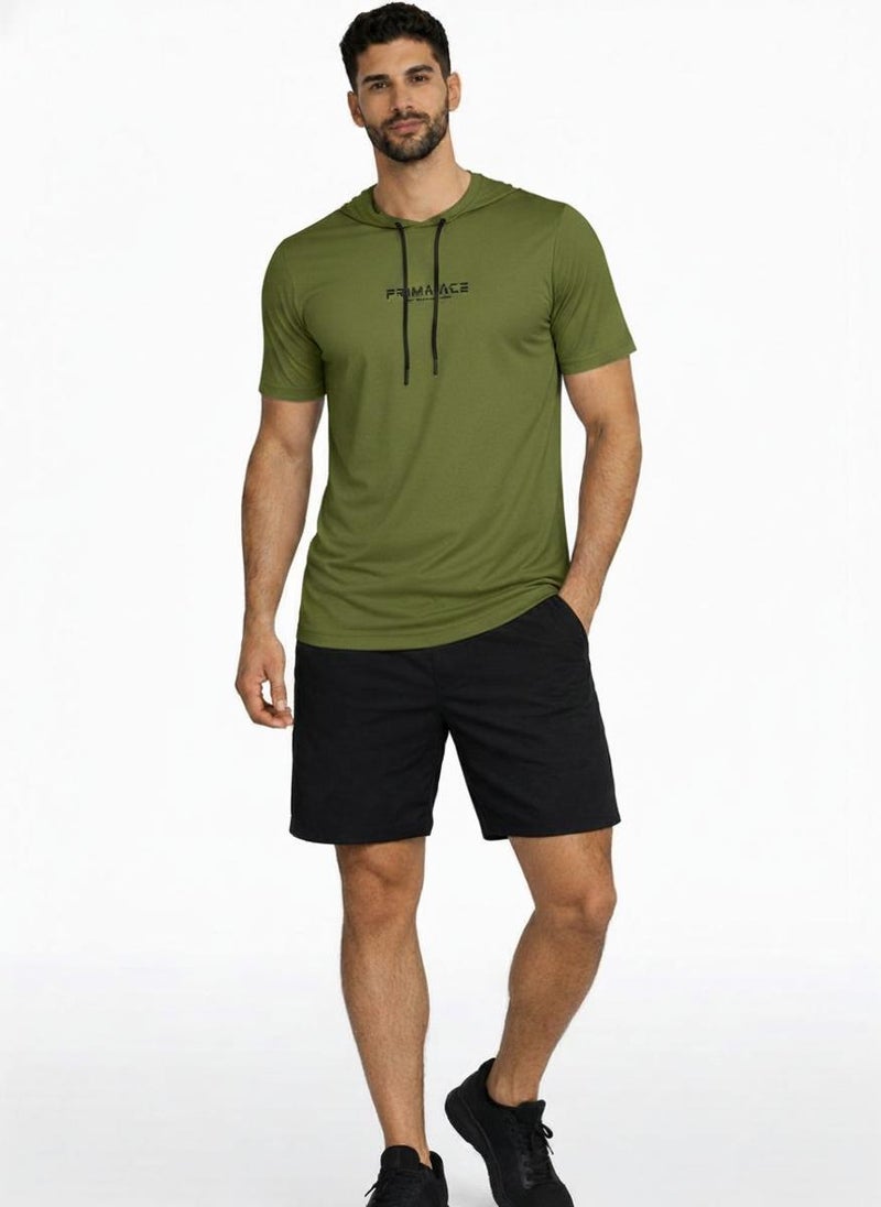 بريما إيس رجالي T-Shirt with Cap عشاق الجيم بريميوم Olive Green - Image 4