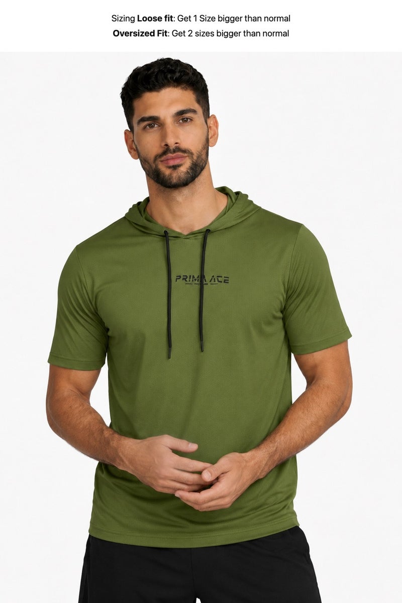 بريما إيس رجالي T-Shirt with Cap عشاق الجيم بريميوم Olive Green - Image 3