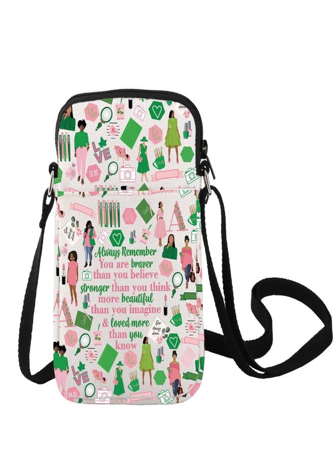 LEVLO Sorority Cross Body Bag Pink & Green Gift You Are Braver Stronger Smarter Than You Think Greek Sorority Shoulder Bag (Always A K CBag) - Image 1