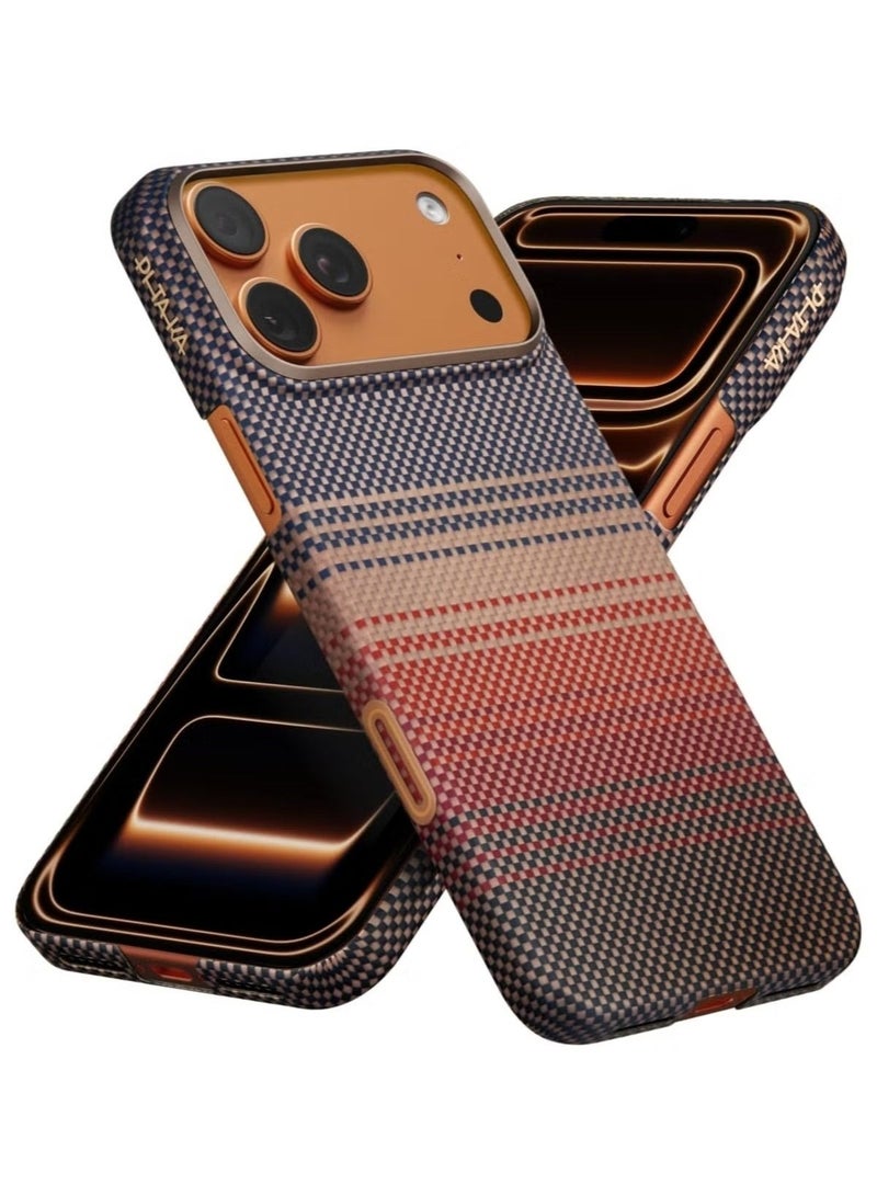 pitaka for iPhone 17 Pro Case 6.3" with Camera Control Button, Compatible with MagSafe, Ultra-Slim Case with Caseless Touch Feeling, Fiber Woven, Sunset