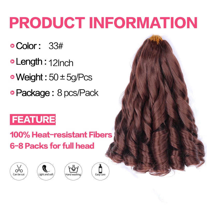 Luoyudu French Curly Braiding Hair 12 Inch 8 Packs Curly Braiding Hair Pre Stretched Synthetic 50g/pack Loose Wavy Crochet Hair Extensions(12 inch,8 packs,33#) - Image 2