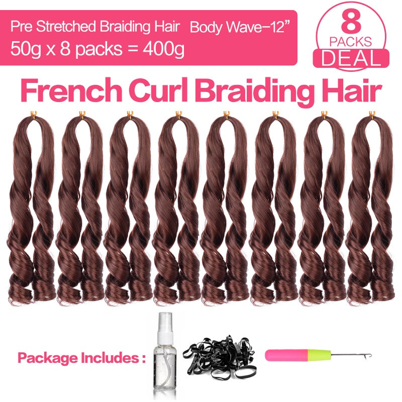 Luoyudu French Curly Braiding Hair 12 Inch 8 Packs Curly Braiding Hair Pre Stretched Synthetic 50g/pack Loose Wavy Crochet Hair Extensions(12 inch,8 packs,33#) - Image 5