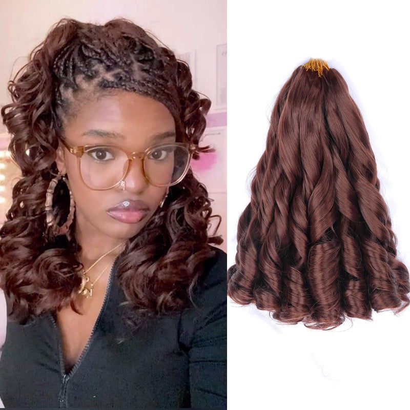 Luoyudu French Curly Braiding Hair 12 Inch 8 Packs Curly Braiding Hair Pre Stretched Synthetic 50g/pack Loose Wavy Crochet Hair Extensions(12 inch,8 packs,33#) - Image 1