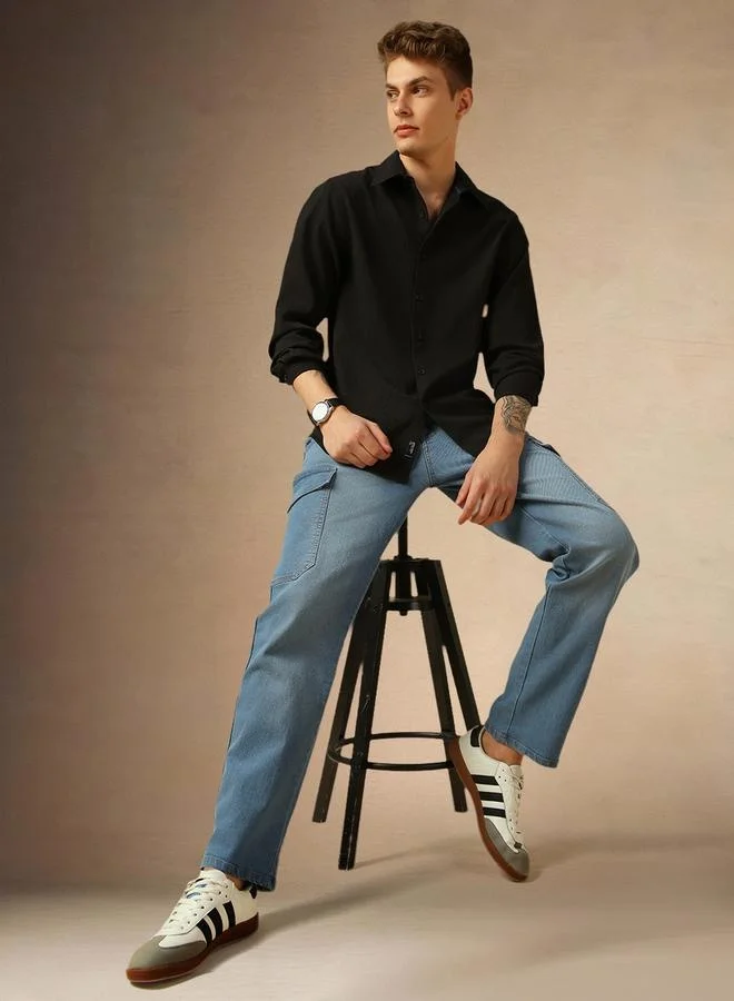 Dennis Lingo Dennis Lingo Solid Regular Fit Spread Collar Curved Hem Shirt