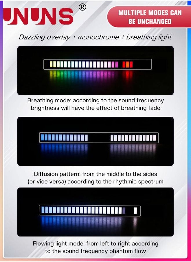 RGB Music Rhythm Light,App Control 32 Bit Music Level LED Lights,USB Powered,Rhythm Light Bar For Car Game Room Desktop Black
