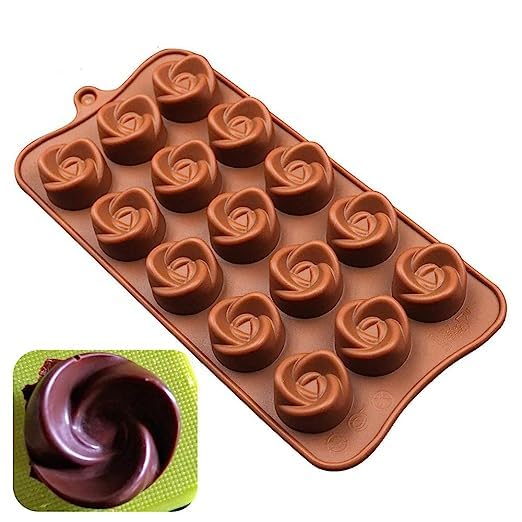 MoldBerry Silicone Chocolate Mould 15 Cavity Rose Shape Mould Candy Mold Baking Tools for Cake Chocolate Ice JellO Pack of 1 Multi Color - Image 1