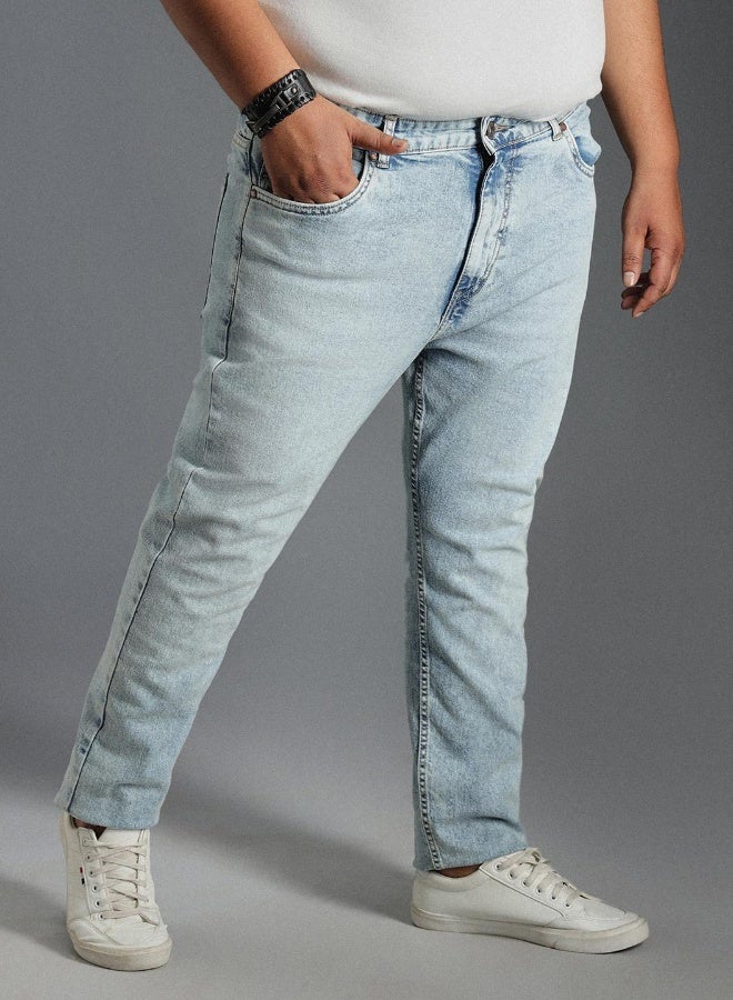 HIGH STAR Men's Indigo 100% Cotton Bleached Full Length Tapered Fit Jeans - Image 2