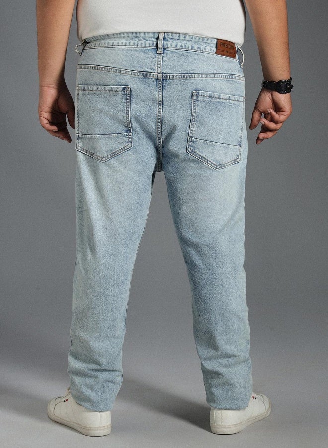 HIGH STAR Men's Indigo 100% Cotton Bleached Full Length Tapered Fit Jeans - Image 1