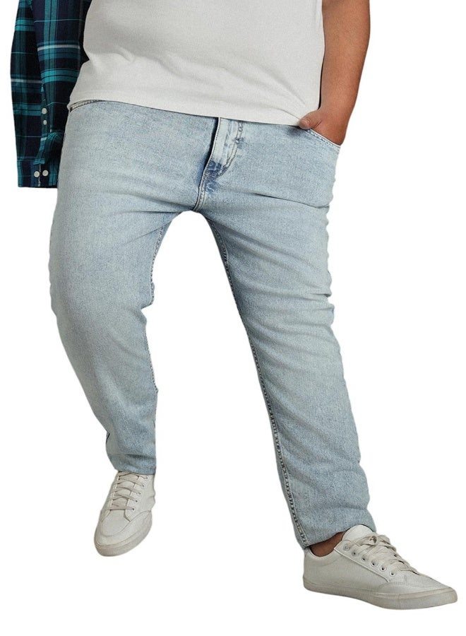 HIGH STAR Men's Indigo 100% Cotton Bleached Full Length Tapered Fit Jeans - Image 5