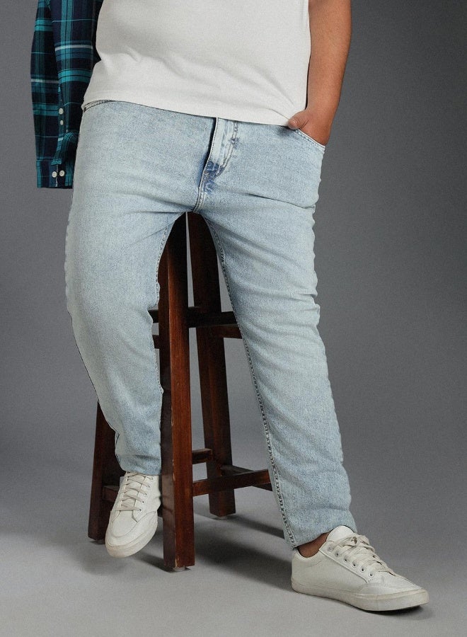 HIGH STAR Men's Indigo 100% Cotton Bleached Full Length Tapered Fit Jeans - Image 3