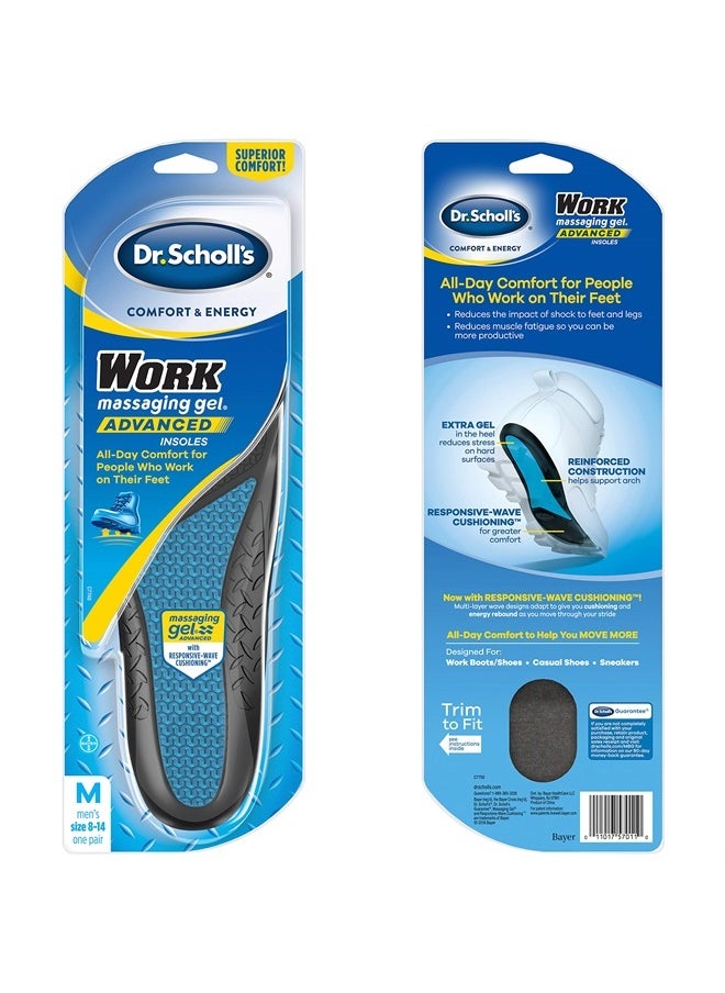 Work Insoles (Pack) // All-Day Shock Absorption and Reinforced Arch Support That Fits in Work Boots and More (for Men's 8-14, Also Available for Women's 6-10) 1 Pair (Pack of 2) 2 Count
