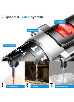 Necomi 48V Cordless Drill Set دريل كهربائي Power Electric Drill Driver Set 2 Speed And 25 Torque Electric Screwdriver Drill Drivers Drill Driver Accessories Kit For Home And Garden Diy Project  - Image 3